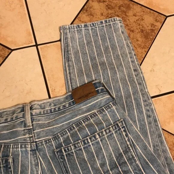 American eagle pin striped high rise mom denim ankle jeans size 4 festival cute - Picture 5 of 12